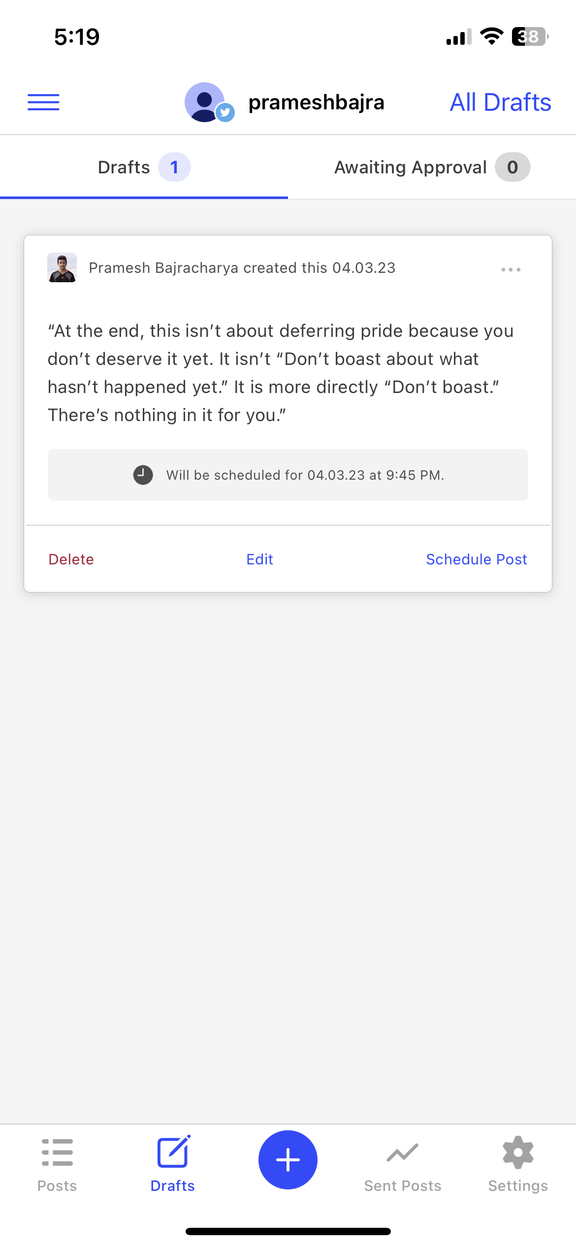Buffer scheduling app on mobile
