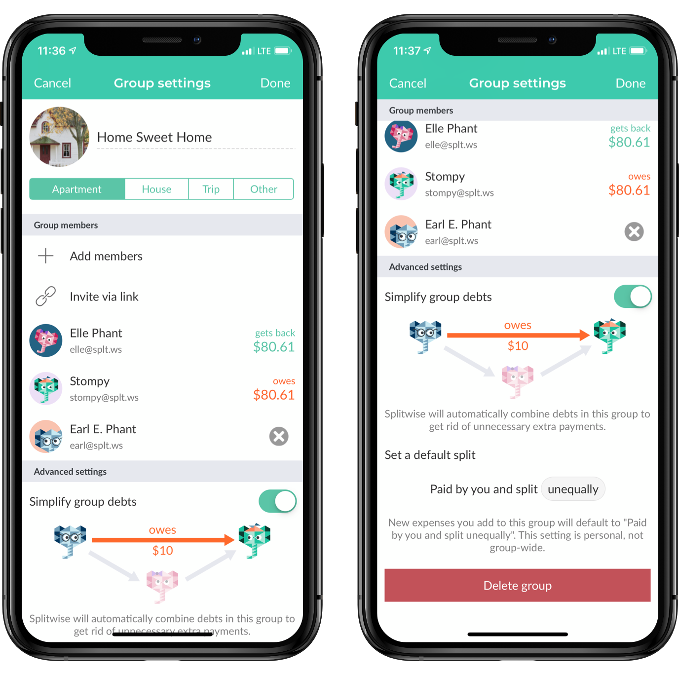 Splitwise expense list