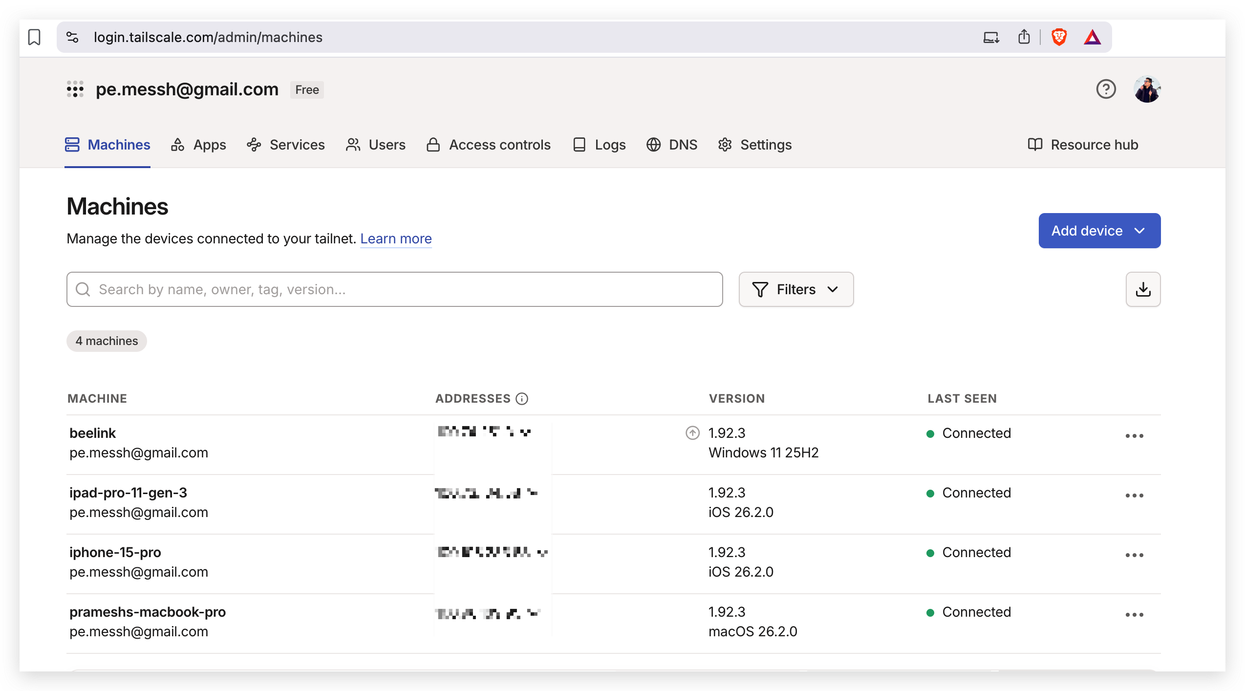 Tailscale Machines