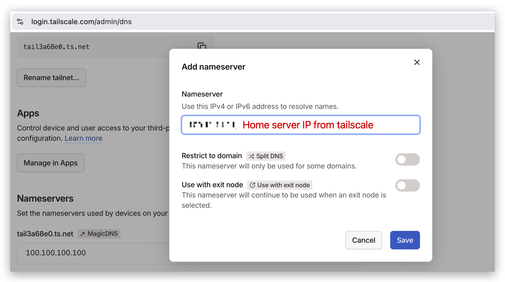 Tailscale DNS setup step 2