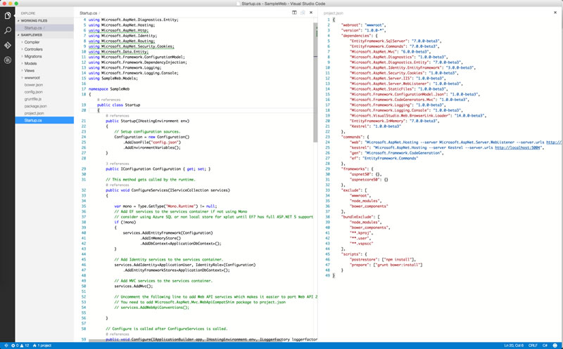 Visual Studio Code split view screenshot